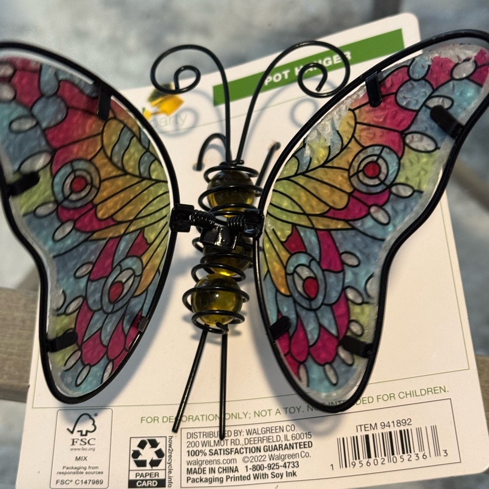 Multicolor Stained Glass Butterfly Flower Pot Hanger